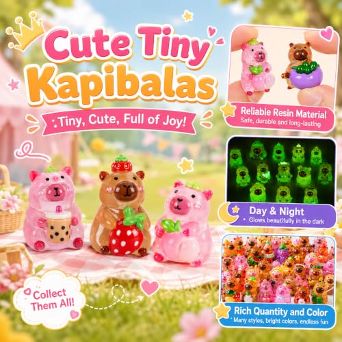 50 PCS Mystery Bag Mini Resin Capybara Blind Bags, Cute Glow in The Dark & Regular Capybara Figurines Surprise Box Toys for Kids, Tiny Collectible Party Favors, Cake Toppers, Phone Case Charms - color: 50pcs Capybara