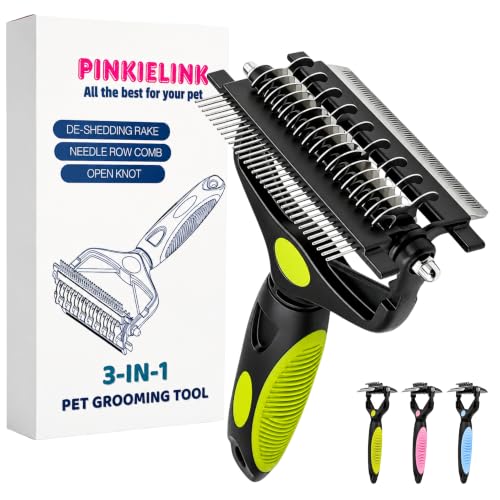 3-IN-1 Pet Grooming Tool - Undercoat Rake, Dematting Comb & Deshedding Brush for Cats, Dogs, Horses - Removes Mats, Tangles & Loose Fur, Reduces Shedding & Prevents Hair Mess (Green) - color: Green
