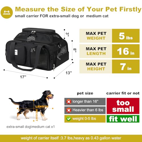 pidipiti 17x13x8 Soft-Sided pet Carrier,for 1 Extra-Small Dog/Small cat | top expandable,breeze airlines approved - size: 17"L x 13"W x 8"H