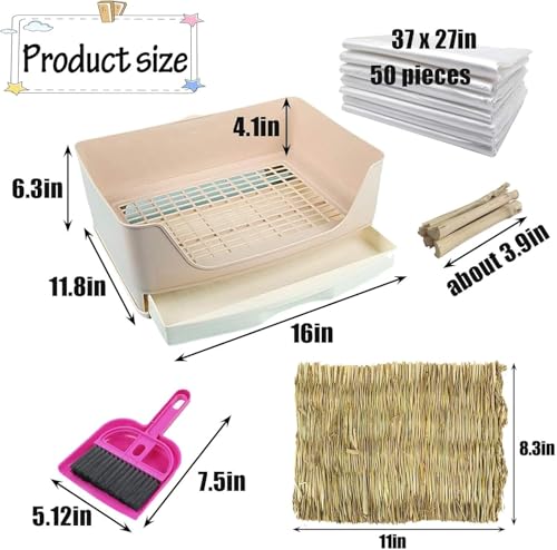 kathson Large Rabbit Litter Box with Drawer, Potty Trainer Corner Toilet Bigger Pet Pan Bunny Litter Box Tray with Grass Mat for Adult Guinea Pigs, Chinchilla, Hamster Ferret (Brown) - color: Brown
