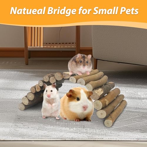 Hamiledyi Wooden Hamster Bridge Ladder 13.4" L x 7.5" W Large Climbing Toy Natural Hideout Tunnel Ramp Hamster Cage Accessories for Rabbits Guinea Pigs Ferret Tortoise Reptile (Pack of 2) - size: 13.4" L x 7.5" W