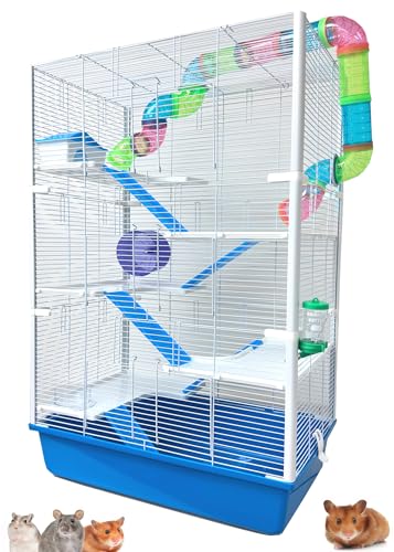 Extra Large High Tower Multi-Tiers Easy Setup Hamster Palace Gerbil Habitat Mouse House Mice Critters Home Cage with Complete Set of Accessories Expandable and Customizable Deep Tubby Base