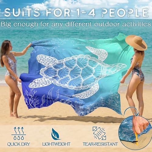 BYDOLL Beach Blanket Waterproof Sandproof,78''X81''/78''X110'' Large Sand Free Oversized Lightweight Sand Resistant Blanket, Picnic Mat for Beach Travel Camping Hiking Essentials - color: Sea Turtle, size: 78''X81"