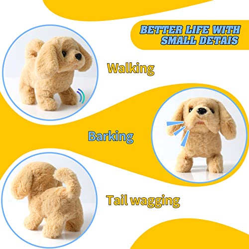 KSABVAIA Plush Golden Retriever Toy Puppy Electronic Interactive Dog - Walking, Barking, Tail Wagging, Stretching Companion Animal for Kids Toddlers - color: Golden Dog