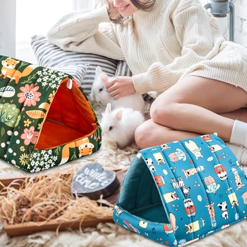 Cinnvoice 4 Pcs Guinea Pig Hideout, Guinea Pig Bed Tunnel, Rabbit Washable Small House Cage Accessories for Bunny Hedgehog Mouse Chinchillas Hamsters Ferrets Bearded Dragons Rats(Forest,9.8 in) - size: 9.8 in, style: Forest