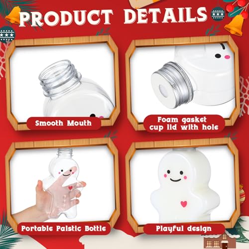 Sliner Christmas Bottles with Straws Including 20 Pcs Empty Plastic Drink Bottle & 20 Pcs Straws & Caps for Christmas Party Juice Milk Cup Drink Water Containers(20 Set,Gingerbread Man) - style: Gingerbread Man