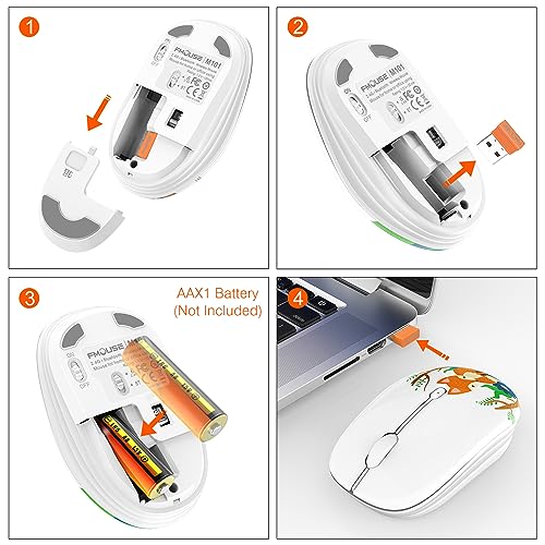 FMOUSE Cute Cartoon Silent Wireless Mouse, Dual Mode Bluetooth & USB 2.4G | Kawaii Fox Pattern, Ideal for Kids Back to School & Office | AA Battery Powered | Compatible with Laptop Mac iPad Tablet - color: Fox