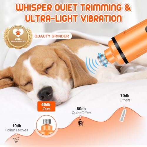 Dog Nail Grinder Electric Powerful 3 Speeds Dog Nail Clippers with Lights Quiet Cat Nail Clipper Painless Care Trimmers Tools for Small Medium Large Dogs and Cats（Orange） - color: Orange