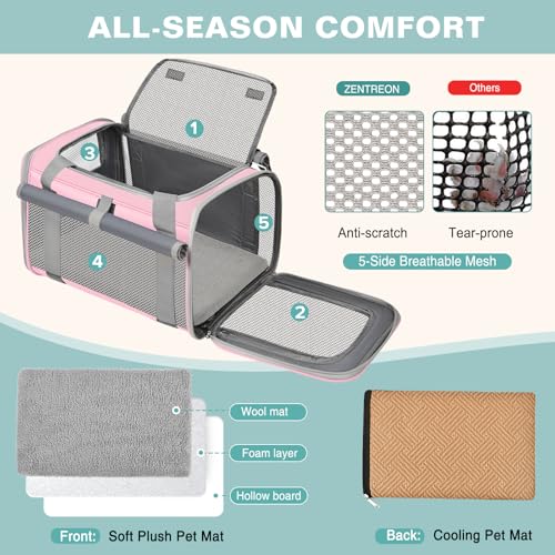 Cat Carrier Top Load, Privacy Curtains Soft Pet Travel Bag Airline Approved | Collapsible Soft-Sided Cat/Dog/Pet Carrier for Small Cats Dogs Puppy Under 16 lb, Washable Kitten Mesh Cage (16.9x10.8x10.8) - color: Pink