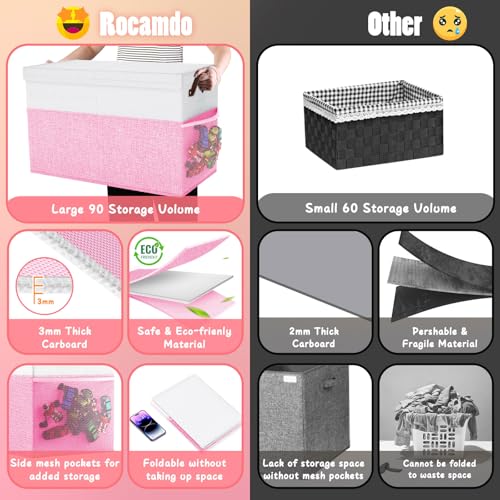 Large Toy Storage Box with Lid & Dividers, Kids Toy Chest, Pink and White | Toy Box for Boys, Girls, Nursery, Bedroom, Living Room, Playroom, 25 x 13 x 16 inches - color: Large Pink and White
