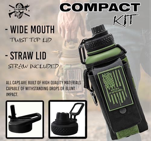 Iron Infidel Battle Bottle - 32 Oz Insulated Water Bottle with Straw Lid & Chug Cap, Stainless Steel Metal Flask Includes Rugged, Removable Sleeve for Keys, Wallet, & Phone (Widowmaker 1 Liter) - color: 32oz - Widowmaker, size: 32 Ounces
