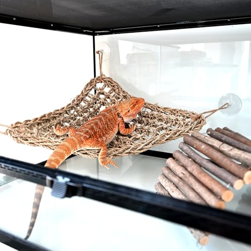 Reptile Hammock Corner Triangle 2 PCS,100% Natural Seagrass Fiber,Bearded Dragon Tank Accessories Habitat Decor for Lizard,Anoles,Iguanas,Chameleon and Hermit Crabs