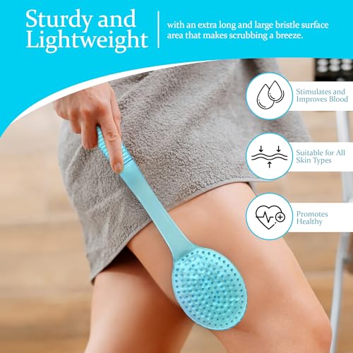Shower Scrubber Brush, Long Handle, Blue (1 Pack) - color: Blue