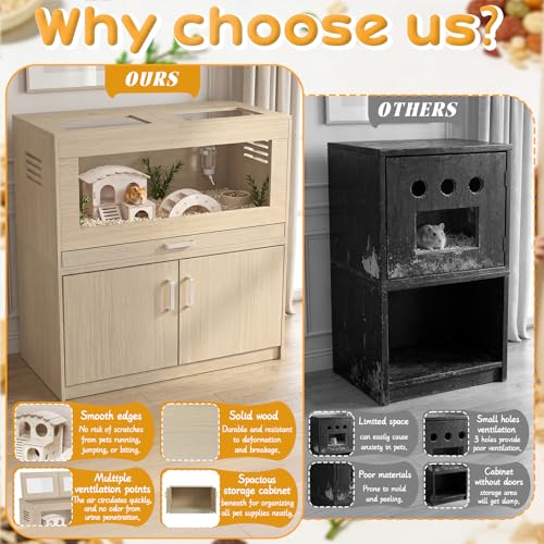 Hamster Cage with Storage Cabinet Detachable, Large Wooden Small Animal Habitat with Easy-Clean Drawer & Acrylic Panels for Guinea Pig, Rabbit, Hedgehog, Chinchilla (Teak) - color: Teak