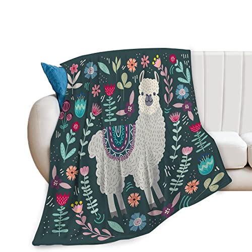 Alpaca Throw Blanket Cozy Plush Boho Llama Fleece Ultra Soft Mexican Blankets Lightweight Fuzzy Party Blanket Gifts for Adult Bed Couch Sofa Kids 50"x40" - color: Alpaca Botanical, size: 50"x40"