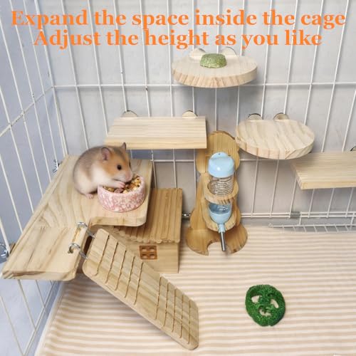 Hamster Cage Platform L-Shaped Wooden Hamster Cage Accessories Rat Climbing Toys Ledge with Ladder for Sugar Glider Mice Mouse Squirrel (M) - size: M