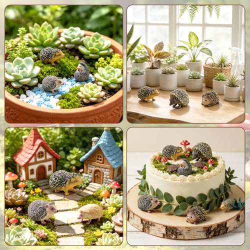 8PCS Mini Hedgehog Figure, Forest Animal Toys, Fairy Garden Decor | Plant Decorations for Pots, Garden decorations, Solid Animal Toys, Woodland Cake Decoration, Kid Birthday Holiday Party Gifts