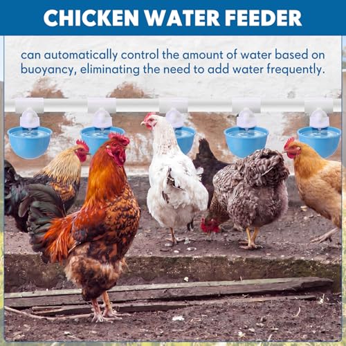 LemonRoad 30 Set Automatic Chicken Waterer Cups with 1/2" PVC Tee Fitting Chicken Drinking Bowl, Poultry Drinker Mounting Hole Opener,Water Dispenser Feeder for Duck, Goose, Pigeon(Light Blue) - color: Light Blue