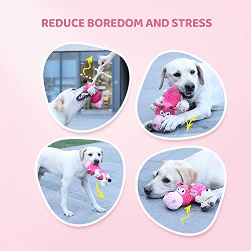 IOKHEIRA Indestructible Dog Squeaky Toys for Large Aggressive Chewers, Stuffed Animals with Cotton Material and Crinkle Paper, Durable Chewing Toys - color: Shocking Pink