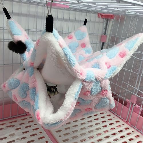 2-Piece Small Animal Hammock for Guinea Pigs, Hamsters, Ferrets, Chinchillas, Parrots, Sugar Gliders, Squirrels, etc. (Blue & Pink Heart Pattern)