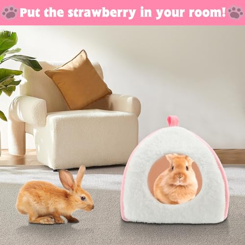 BWOGUE Guinea Pig Bed Hideout, Washable Hamster Cave for Small Animals | Removable Cushion for Cleaning, Warm Fleece Nest, Washable Bed, 10.23 x 10.23 x 11 in, Dwarf Rabbits Hedgehogs - color: White+Pink