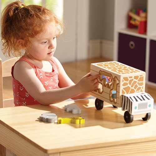 Melissa & Doug Animal Rescue Shape-Sorting Truck - Wooden Toy with 7 Animals and 2 Play Figures