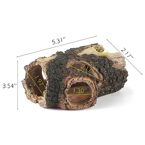 IBWell Aquarium Wood Fish Tank Decorations，Resin Fake Logs Terrarium DÉCor, Reptile Hide Aquarium Hideout for Fish Cave, Small Turtles, to 20 Gallon Tank - size: 5.3"*2.0"*8.9"