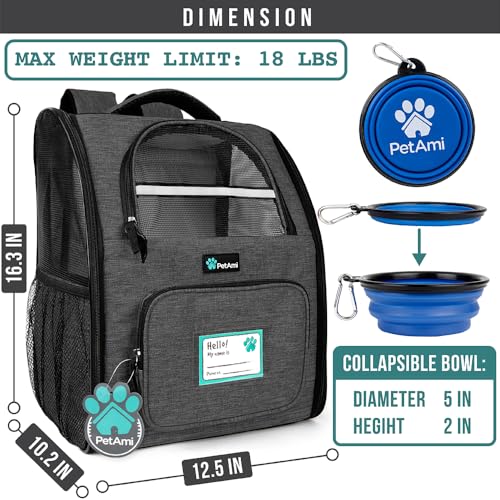 PetAmi Dog Backpack Carrier Airline Approved Cat Pet Puppy Bag, Charcoal | Ideal for Small Medium Large Pet up to 18 lb, 2 Side Entry Structured No-Collapse Frame, Ventilated Bookbag for Hiking Travel - color: Charcoal