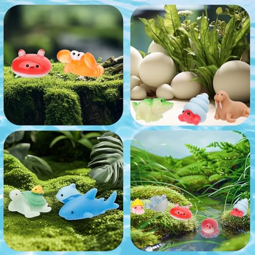 44 Pcs Mini Ocean Resin Animals 44 Styles Resin Animals Figurines Bulk for Fairy Garden Miniature Dollhouse Accessories Hide Crafts Decor - style: 44Pcs-Ocean