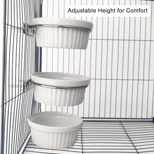 Ceramic Hanging Pet Bowl Bird Cage Feeder | Adjustable Height, No-Tool Installation, Heavy Duty Food & Water Bowl for Rabbits, Guinea Pigs, Kittens, Small Pets