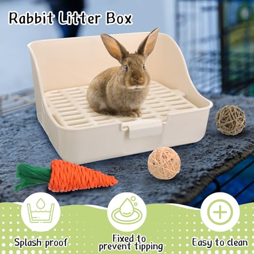 Reallnaive 15 Pcs Rabbit Starter Kit Small Rabbit Litter Box Girls Gift Animal Grooming Kit Bunny Toys Bowl Blankets with Cleaning Set for Guinea Pig Accessories(Multicolor) - color: Multicolor
