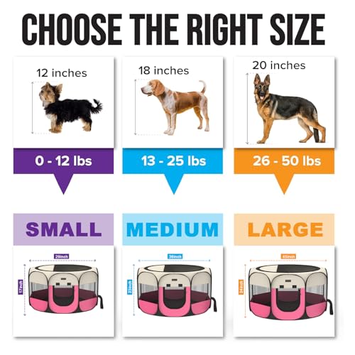Portable Pet Playpen Puppy Pen Dog Tent Cat Playpen | 8-Panel Indoor/Outdoor Puppy Pen with Shade Cover & Travel Bag - Waterproof Dog Cat Tent - color: Pink, style: Large(45"x45"x24" with free bonus)