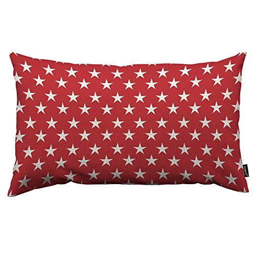 HOSNYE Stars Throw Pillow Cover USA Flag White Stars On A Red Background Linen Fabric for Couch Bed Sofa Car Waist Cushion Cover 12 x 20 inch Pillow Case - color: Throwpillowcoversa142, size: 20" x 12" (Pack of 1)