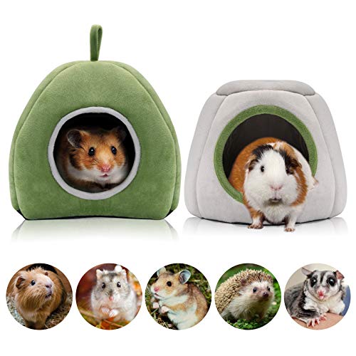 YUEPET Guinea Pig Bed 2 Pack, Washable Guinea Pig Hideouts, Stump & Yurt | Guinea Pig Hideout, Guinea Pig House, Soft Plush Fabric, Washable Beds, Anti-Slip Bottoms, Stump & Yurt Designs - color: Green Yurt Tent & Gray Stump