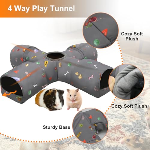 4-Way Small Pet Tunnel with Top Cave, Collapsible Interactive Hideout Tunnel for Hamster, Guinea Pig, Gerbil, Chinchilla, Dwarf Rabbit & Other Small Animals - color: Standard 4-Way
