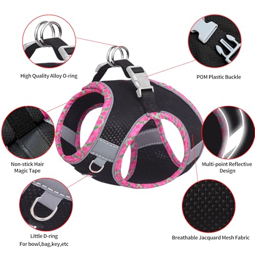 Small Dog Harness - Breathable Double-Layer Jacquard No-Choke Vest, Durable Anti-Tear Fabric with Reflective Trim - Perfect for Running, Parties, Daily Walks (Black, XS) - color: Black, size: XS(Chest: 11.5 - 13.5")