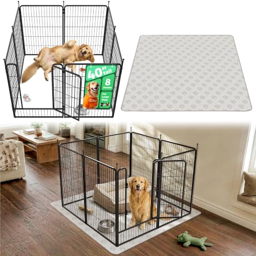 FXW Rollick Unleashed Dog Playpen for Indoor, Yard, RV Camping, 40 inch 8 Panels Dog Pen with Washable Pee Pad for Medium and Large Dogs, Black│Patented | Heavy-Duty & Easy setup Play Area, Super Absorbent Pad for Easy Cleanup, For Medium & Large Dogs, Pa