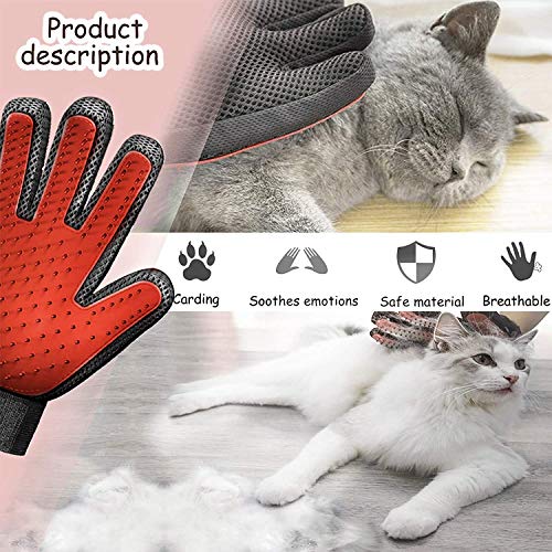 Pet Grooming Glove Hair Remover Brush Gentle Deshedding Efficient Pet Mitt Pet Massage Gloves Left & Right Hand Draw Dogs Cats Horses Long Short Fur (1Pair Left & Right Hand) - color: Red
