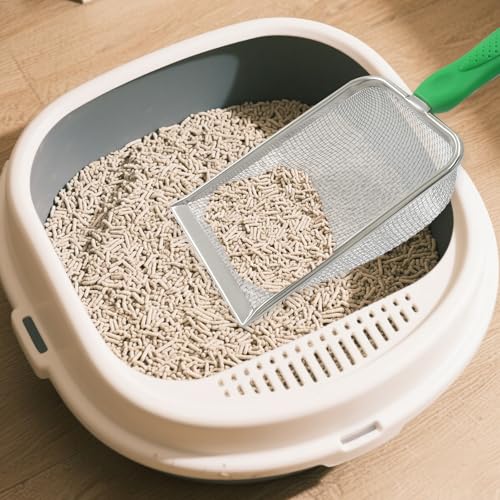 Murtenze Stainless Steel Cat Litter Scoop, Non-Stick Coated Metal Fine Sand Litter Scoop, Mesh Shovel for Reptile Kitten Pooper (Green, 2mm mesh) - color: Green