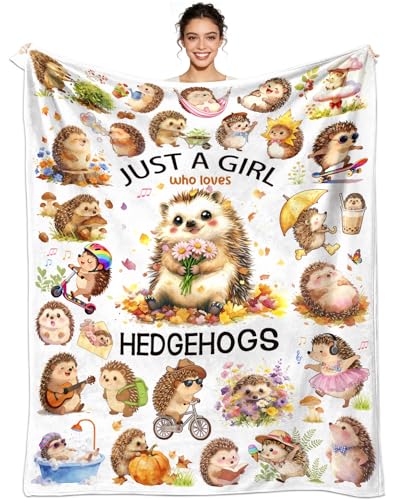Hedgehog Blanket Gifts for Girls Women Hedgehog Lovers Ultra Soft Flannel Hedgehogs Throw Blanket Birthday Gifts Decor 50"x40" - color: White Hedgehog
