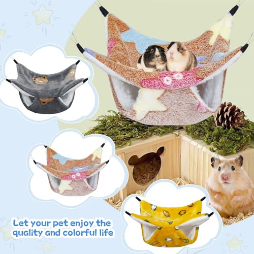 YedsIntu 3 Pcs Guinea Pig Hammock, Rat Ferret Hanging Hammock Guinea Pig Accessories for Small Animals Chinchilla Parrot Sugar Glider Ferret Hamster Squirrel (11"×11") - color: Yellow, Caramel, Grey