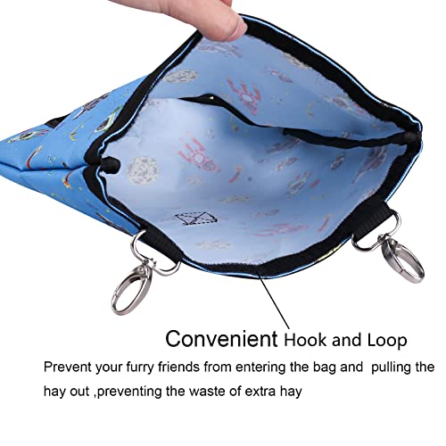 Rabbit Hay Feeder Bag Hanging Hay Rack (Pattern Blue, 2 Windows) | Guinea Pigs Manger Holder Dispenser Small Animal Feeder Storage Pouch for Bunny Chinchilla Hamster - color: Pattern Blue