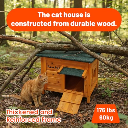 Paw Pal Outdoor Cat House, Outdoor Cat House Weatherproof, Openable Asphalt Roofs, Cat Houses for Feral Cats, Bunnies and Guinea Pigs, Small Animals, Insulated Cat Houses, Small Wooden cat House - style: Small: 20.1" * 16.5" * 16.5"