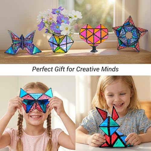 TOSY Magnet Pyramid - 1 Fidget Cube Transforms into 1 Billion Shapes, 243 Rare Earth Magnets, Glowing, Holographic Design, Spinner Accessory, Gift for Christmas Birthday (Set of 1 Stone 1 Glow) - color: Mixed Set (1 Stone 1 Glow)