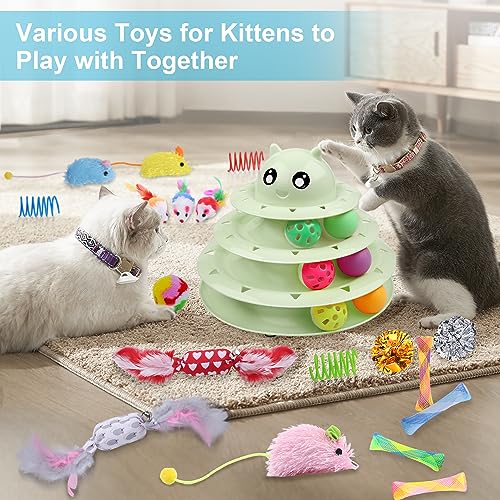 UPSKY 24 PCS Cat Toys Set with Teaser, Mice, Spring, and Various Ball Toys | Puzzle Kitten Toys, Sturdy Structure, Detachable Design, Easy to Assemble, Anti-Slip, Reduces Boredom for Indoor Cats - color: D-24PCS-Fruit Green
