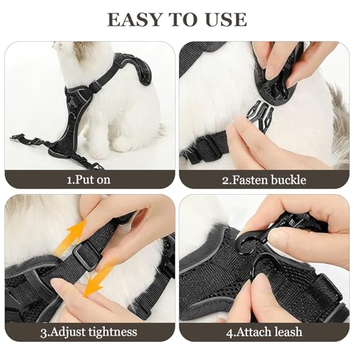 shudyear Cat Chest Harness and Leash Set Adjustable Anti-Escape Soft Mesh Cat Vest for Walking Outdoor(Blcak, M) - size: M