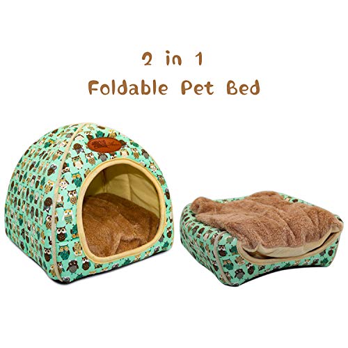Guinea Pig Bed Hideout, Washable Hamster Cave for Small Animals | Removable Cushion for Cleaning, Warm Fleece Nest, Washable Bed,10.23 x 10.23 x 11 in, Dwarf Rabbits Hedgehogs - color: Green