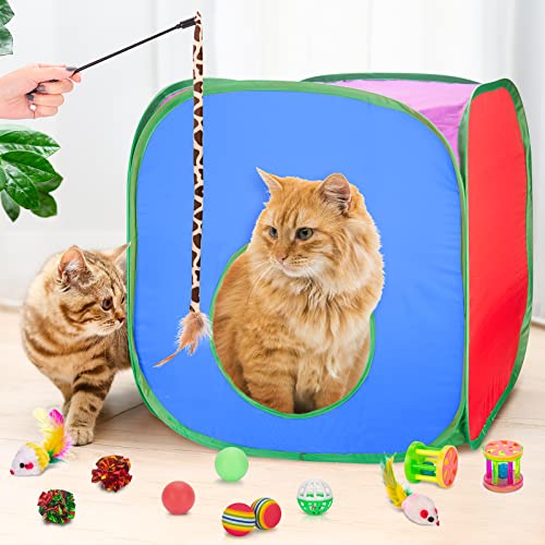 Retro Shaw Cat Toys for Indoor Cats Kitten, Cat Game Tunnel, 33 Pack | Interactive Kitten Toys Pack, Feather Wand Kit Balls Bell Springs Mice, Hide-and-Seek Self-Play for Bored Cats Chase - color: For cats over 12lbs