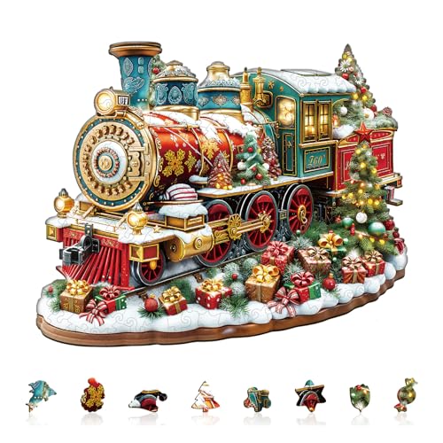 Christmas Train Puzzles Adults Gifts Wooden 175 Pieces 11.4 * 9.3in - color: Christmas Train, size: Medium