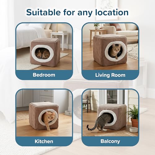Cat House - Indoor Bed with Removable Foam Cushion - Cat Cave for Puppies, Rabbits, Guinea Pigs, and Other Small Animals by PETMAKER (Light Brown) - color: Light Brown